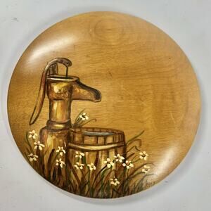 Myrtlewood Wall Plaque Oregon Hand painted Vintage Art Floral Country Side 6”